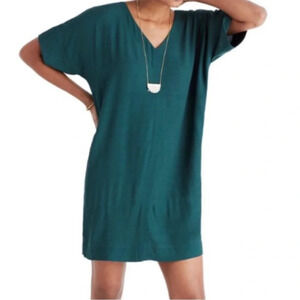 Madewell Green V-neck Novel Tunic Shift Mini Dress